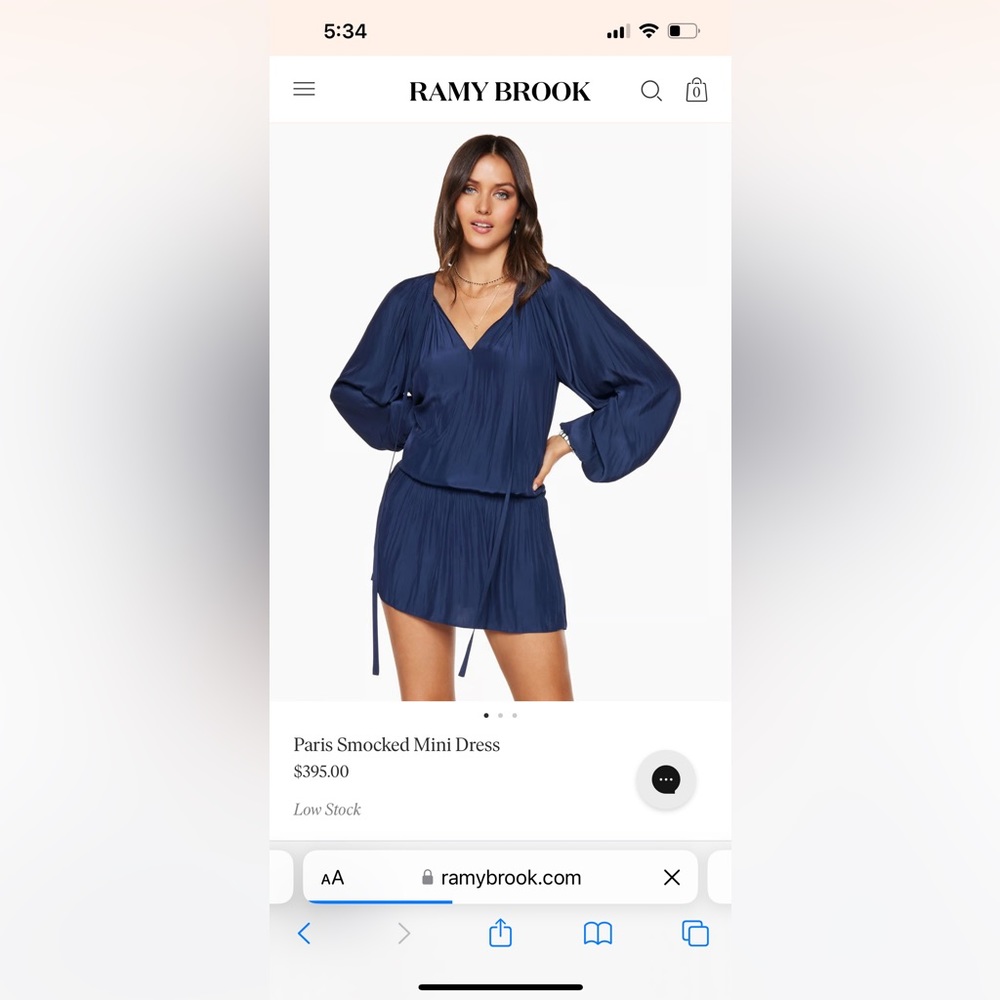 Ramy Brook long sleeve Paris dress in navy. Size M.